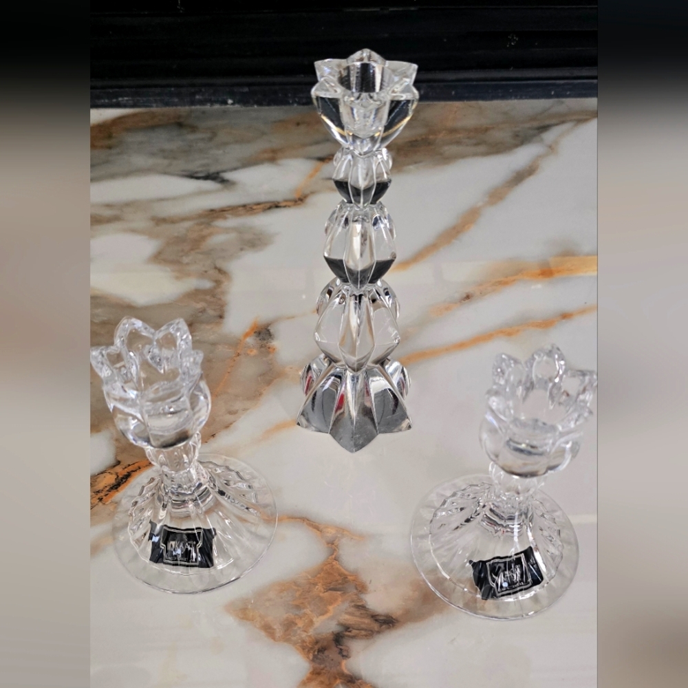 VINTAGE Elegant Crystal Candle Holders Set of 3
